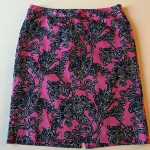 Pink & Navy Floral Patterned Dress Pencil Skirt (Size 8)
